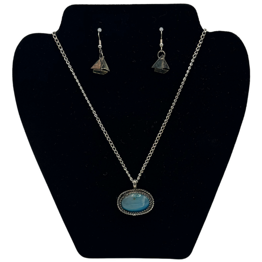 Sailboat Jewelry Set | Sterling Silver & Dyed Agate Stone | Chain Lengths Vary | Heartland Silver Works