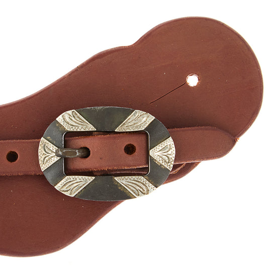 Mens Heavy Oiled Cowboy Spur Straps With Oval Silver Bar Buckles