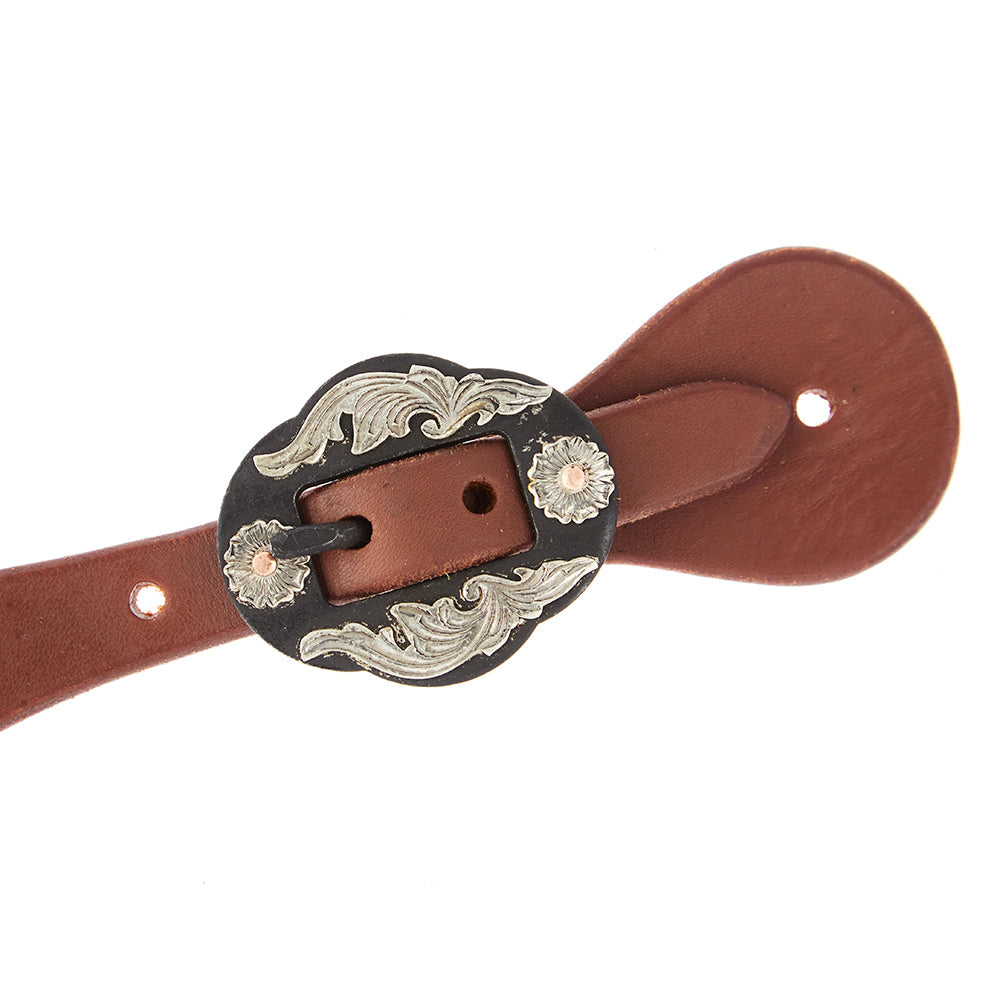 Mens Oiled Dove Wing Spur Straps With Double Flower Buckles