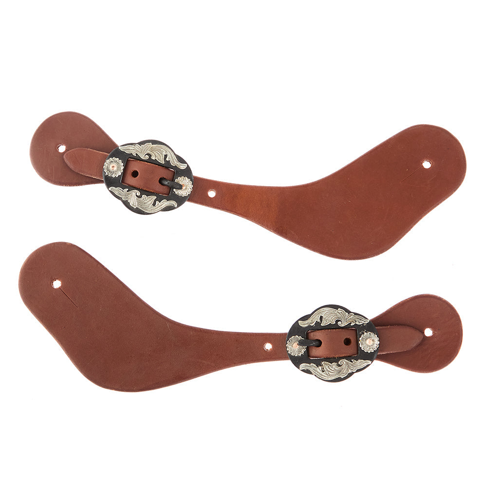 Mens Oiled Dove Wing Spur Straps With Double Flower Buckles