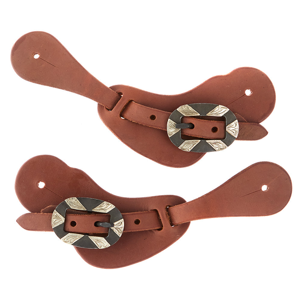 Ladies Youth Heavy Oiled Cowboy Spur Straps With Oval Silver Bar Buckles