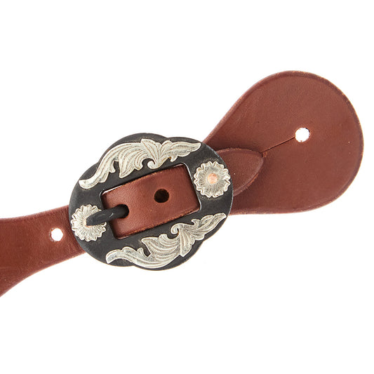 Ladies Youth Oiled Dove Wing Spur Straps With Double Flower Buckles