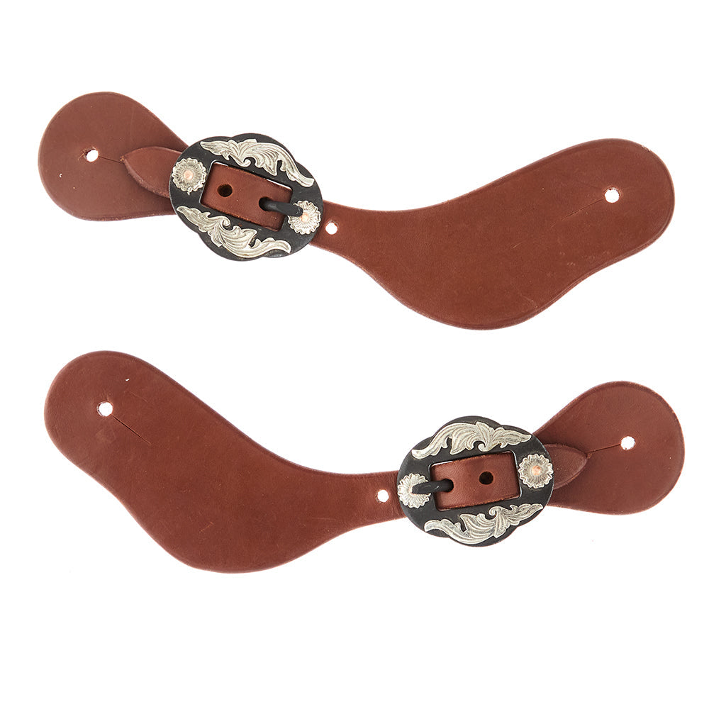 Ladies Youth Oiled Dove Wing Spur Straps With Double Flower Buckles