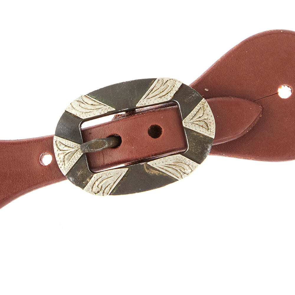 Ladies Youth Oiled Dove Wing Spur Straps With Oval Silver Bar Buckles