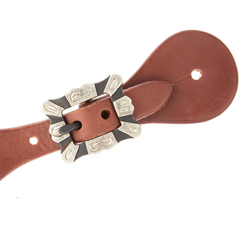 Ladies Youth Oiled Dove Wing Spur Straps With Square Silver Bar Buckles