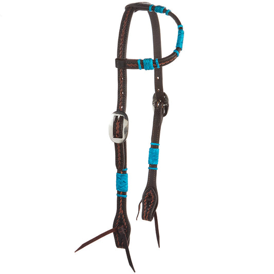 Turquoise Rawhide Rope Tooled Single Ear Headstall