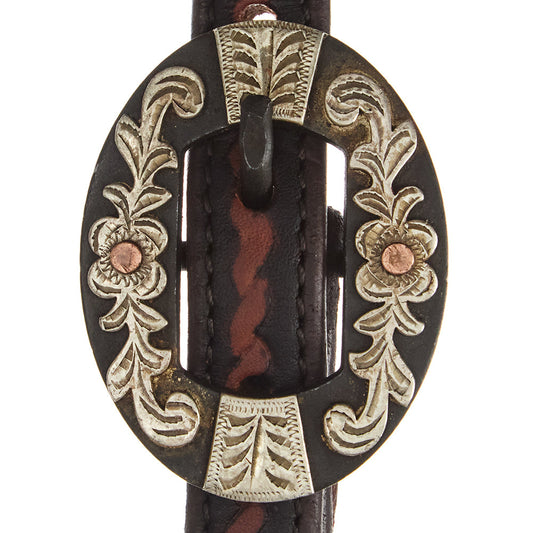 Heavy Oiled Rope Tooling Floral Bar Double Buckle Single Ear Headstall