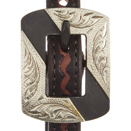 WD-RTSEH-HO-2 Heavy Oiled Rope Tooling Silver Bar Double Buckle 5 8 Inch Single Ear Headstall