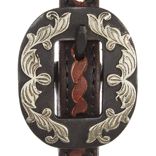 WD-RTSEH-HO-23 Heavy Oiled Rope Tooling Silver Scroll Double Buckle 5 8 Inch Single Ear Headstall