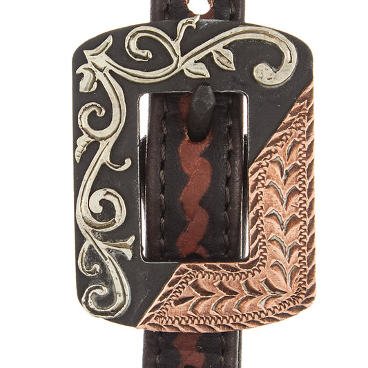 Heavy Oiled Rope Tooling Silver Scroll Copper Bar Double Buckle Single Ear Headstall