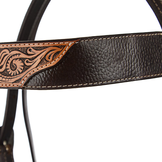 Brown Overlay Tooled Combo Browband Headstall