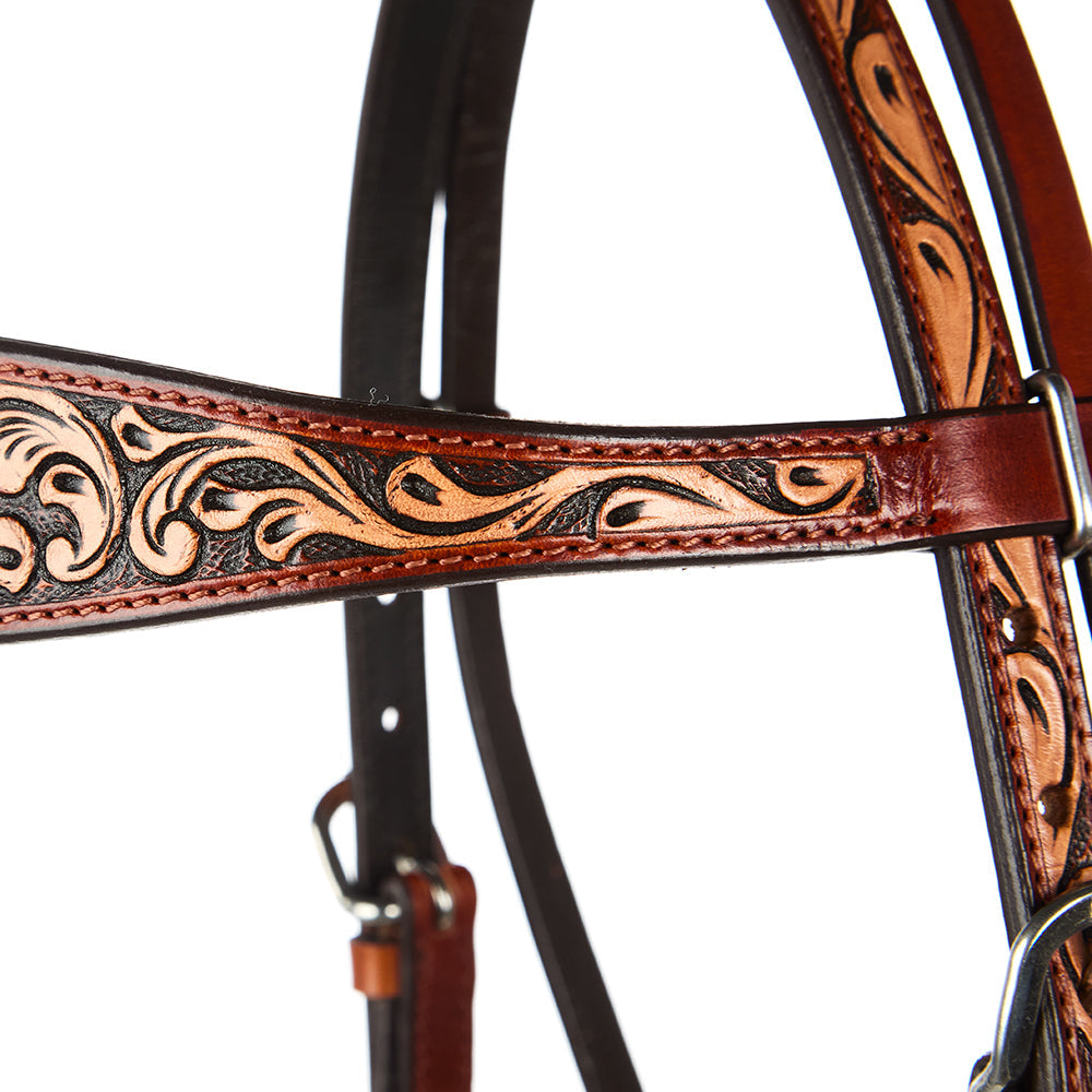 Floral Tooled Chestnut Browband Headstall