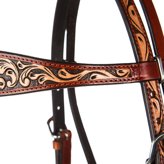 WD-SBH7 Floral Tooled Chestnut Browband Headstall