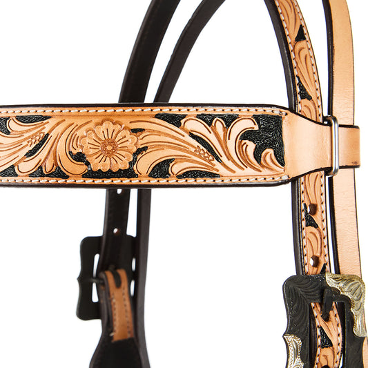 Natural Floral Tooling Browband Headstall