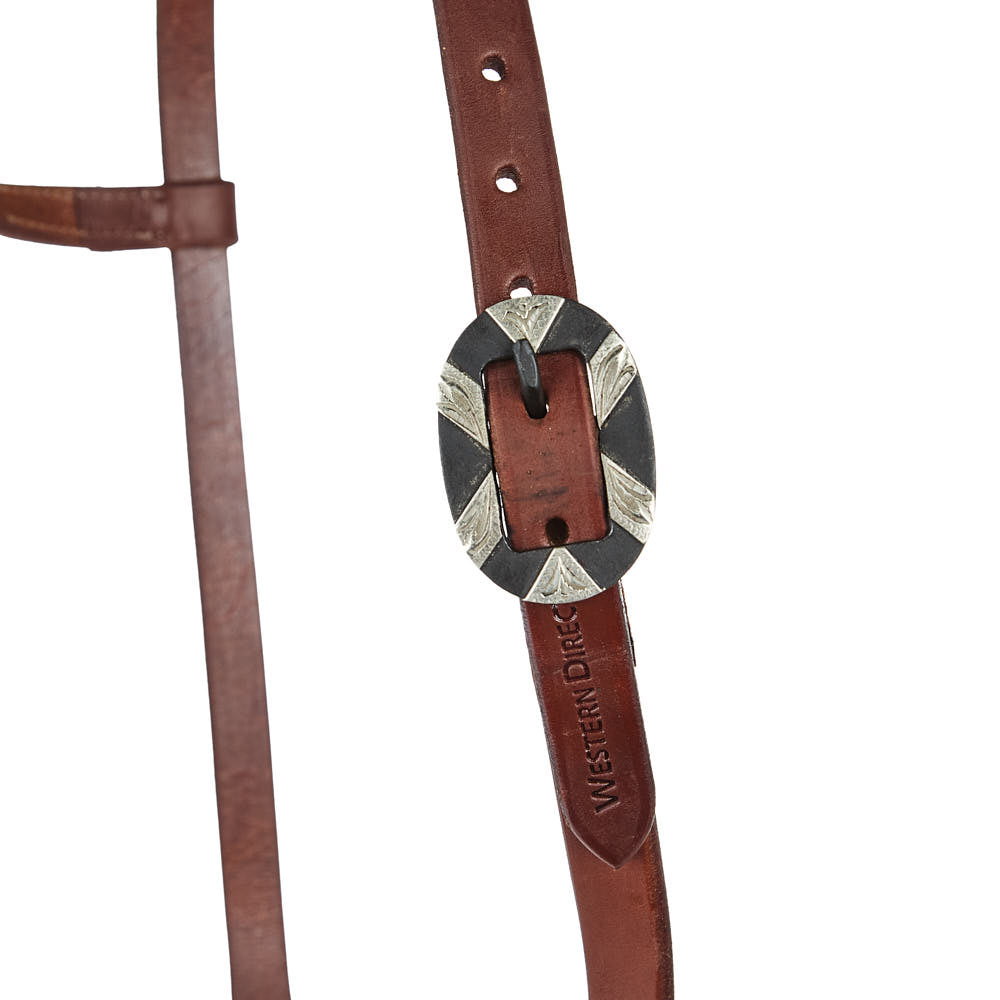 Heavy Oil Harness Leather Oval Silver Bar Buckle Single Ear Headstall