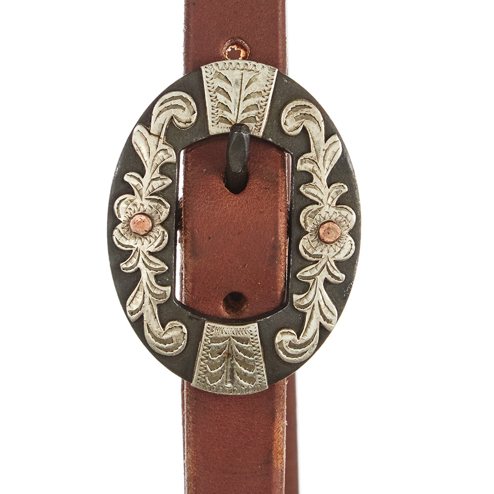 Heavy Oil Harness Leather Oval Flower Silver Bar Single Buckle Slit Ear Headstall