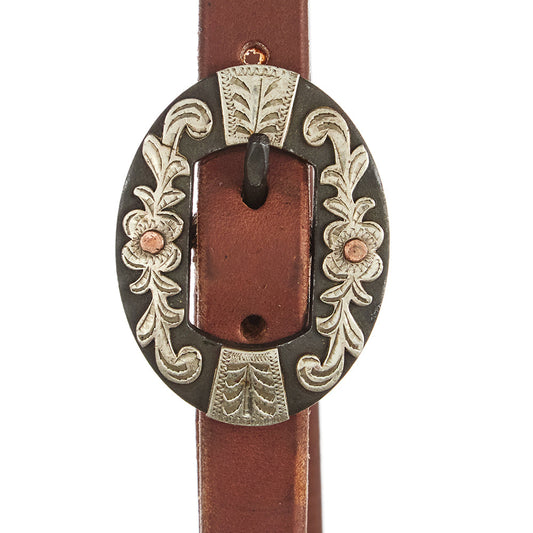 Heavy Oil Harness Leather Oval Flower Silver Bar Single Buckle Slit Ear Headstall