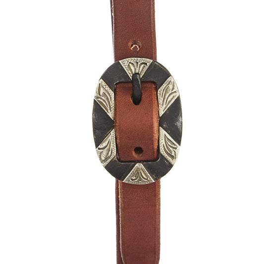 Heavy Oil Harness Leather Oval Silver Bar Buckle Slit Ear Headstall