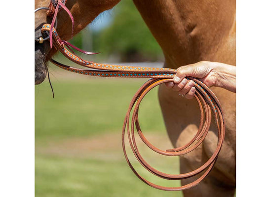 Western Split Reins with Turquoise Buckstitching
