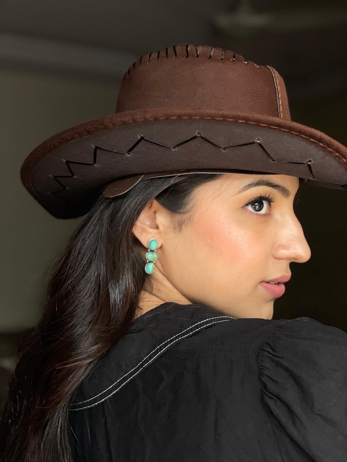 Handmade Sterling Silver Kingman Turquoise Post Dangle Earrings, Signed Nizhoni