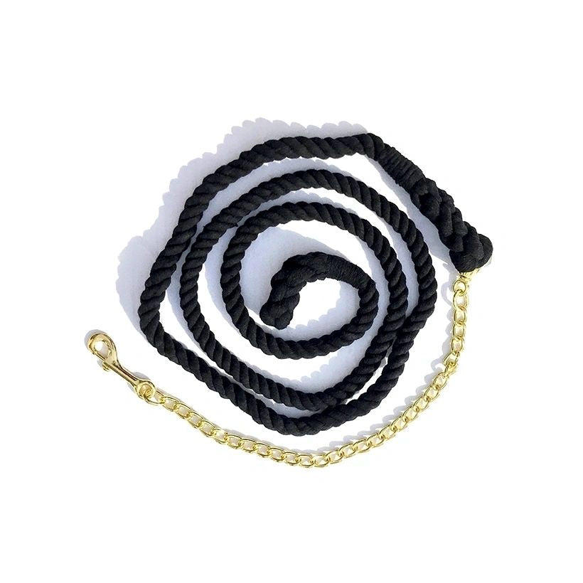 Cotton Lead Rope 3/4" x 8', 24" Chain Brass Plated Bolt Snap Black #18450