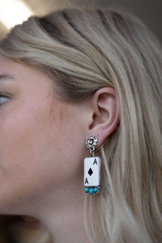 Ace of Spades and Faux Turquoise Earrings - 2 inch drop
