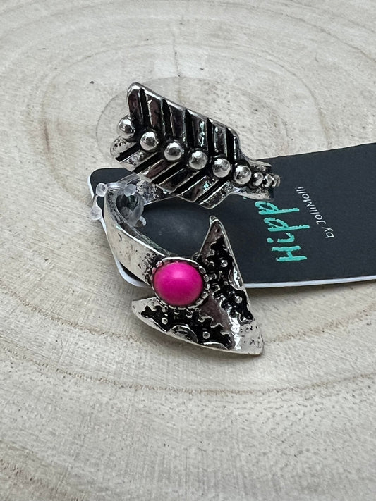 Arrow Head Cuff Ring with Faux Pink Stone