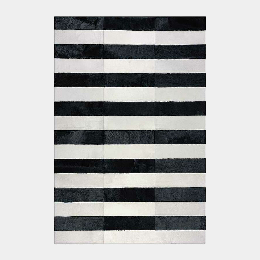 Black and White Line Patchwork Cowhide Rug