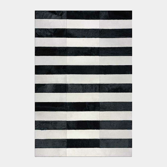 Black and White Line Patchwork Cowhide Rug