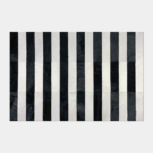 Black and White Line Patchwork Cowhide Rug
