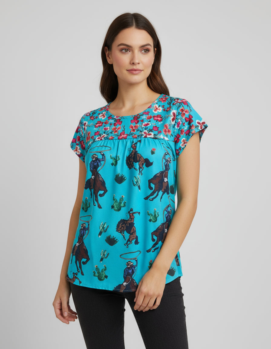 Turquoise Cowgirl Blouse – Western Woman Turquoise Cowboy Top
