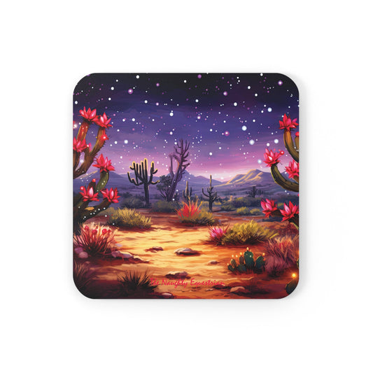 Purple Hues Oasis: Desert Cactus Twinkling Stars Coaster