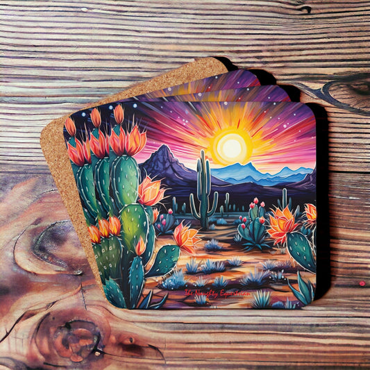 Sundown Spectrum: Desert Cactus Sunset Burst Coaster