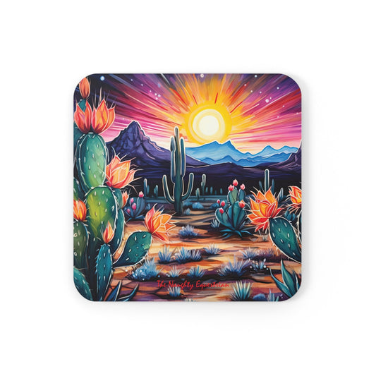 Sundown Spectrum: Desert Cactus Sunset Burst Coaster