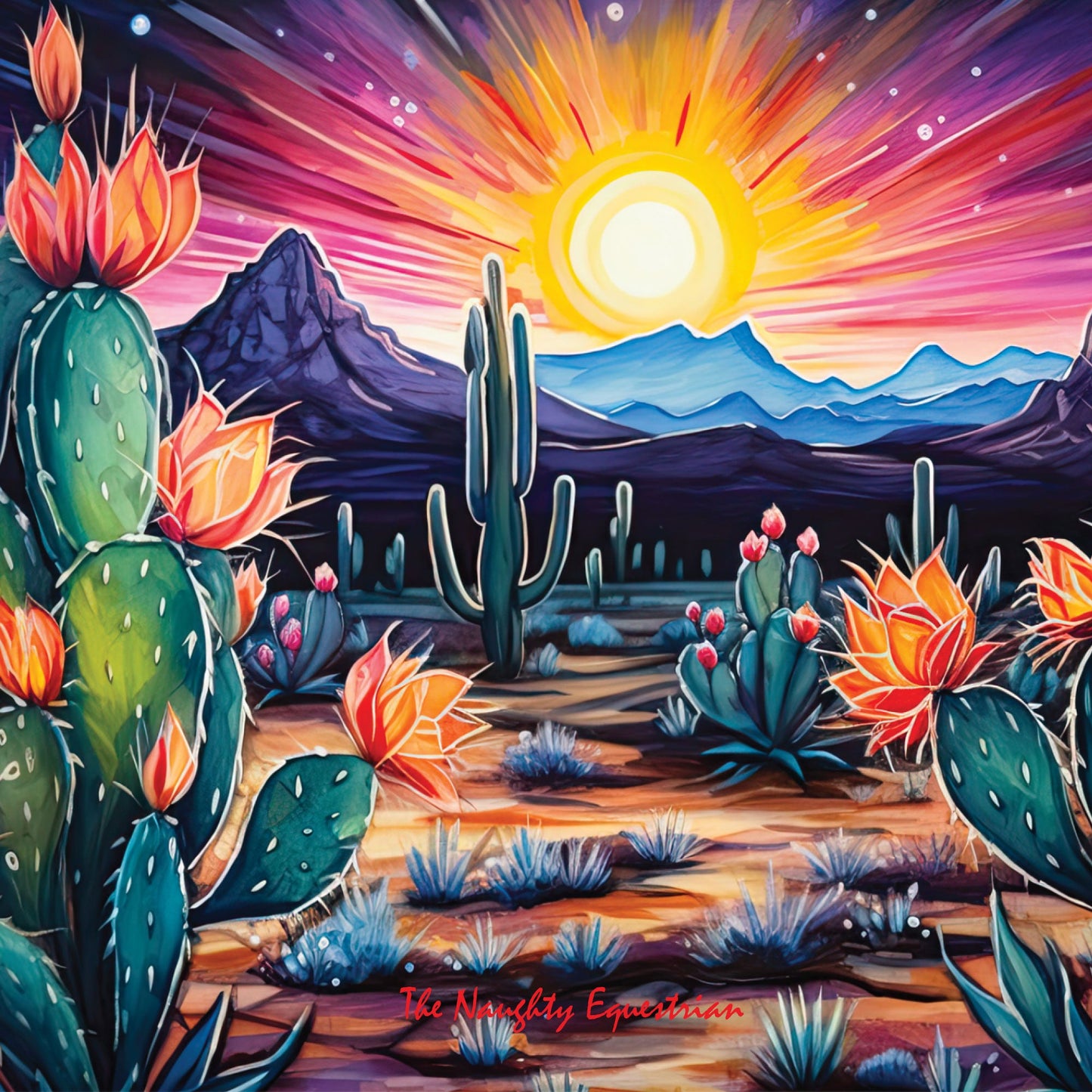 Sundown Spectrum: Desert Cactus Sunset Burst Coaster Set
