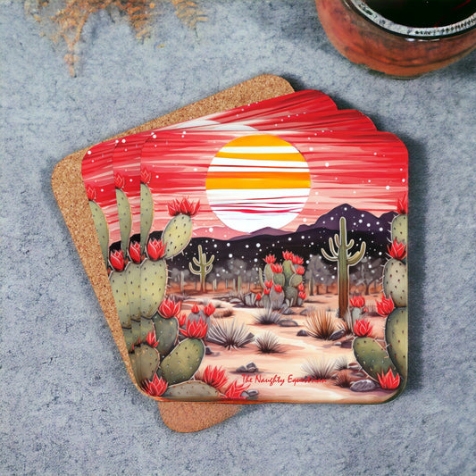 Sunset Blooms: Radiant Cactus Coaster