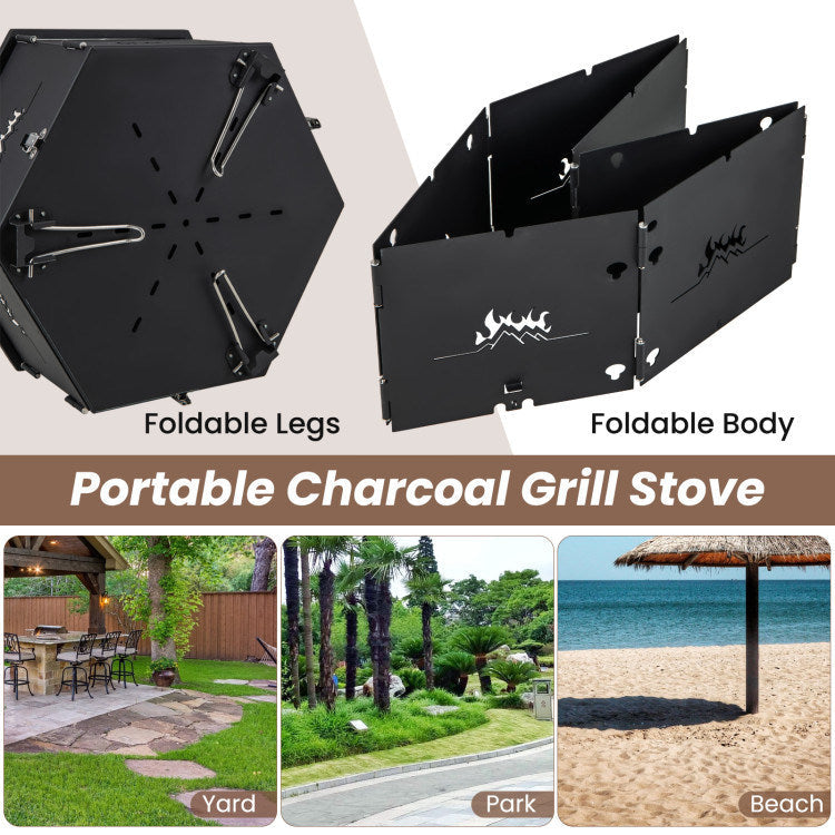 Portable Charcoal Grill Stove – Foldable Hibachi Cooker with Handle