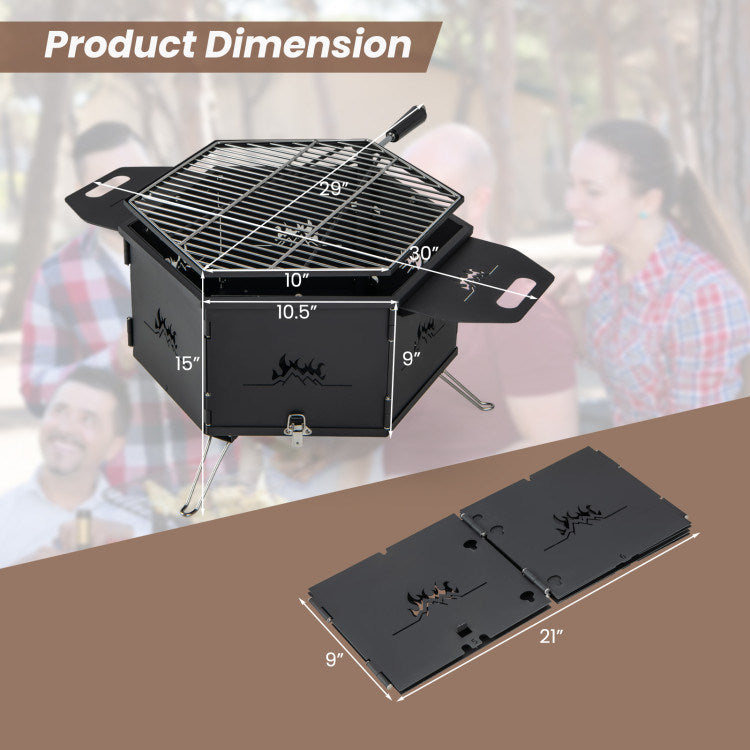 Portable Charcoal Grill Stove – Foldable Hibachi Cooker with Handle