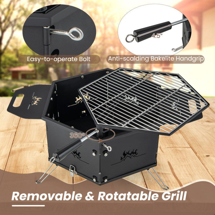 Portable Charcoal Grill Stove – Foldable Hibachi Cooker with Handle