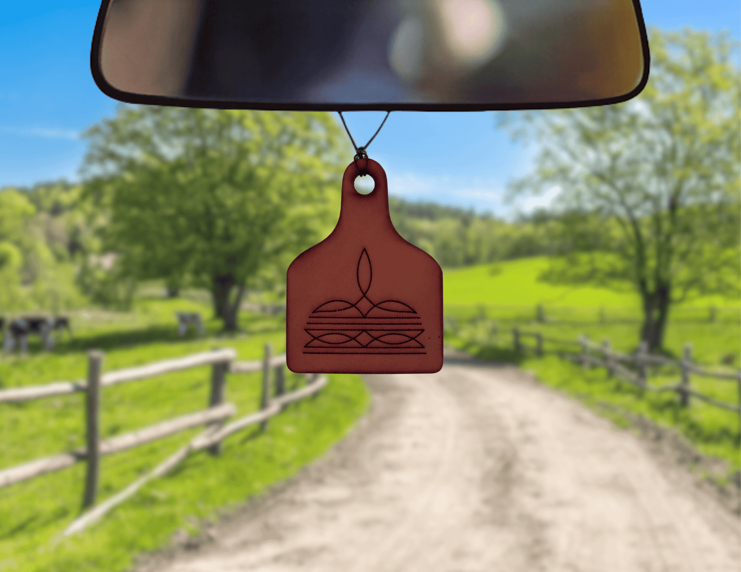 Ear Tag w/Boot Stitch Leather Car Freshener