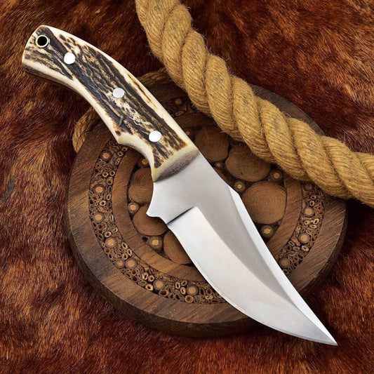 Custom Handmade D2 Steel Deer Knife with Antler Handle