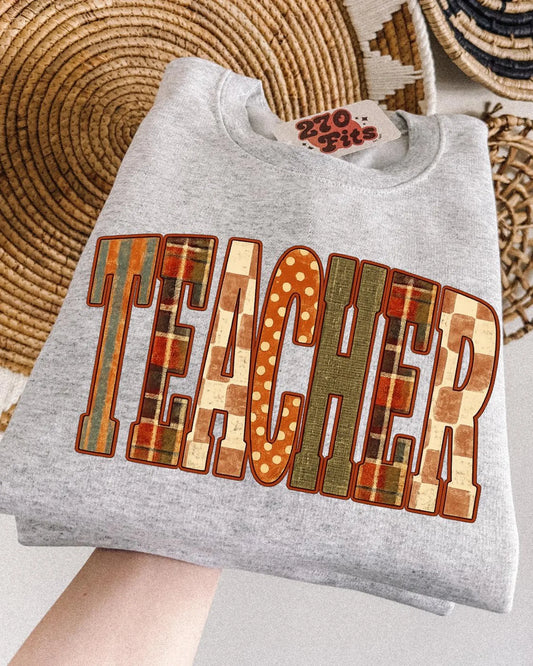 Teacher Patchwork Graphic Tee | Fall Teacher Shirt | Retro Classroom T-Shirt