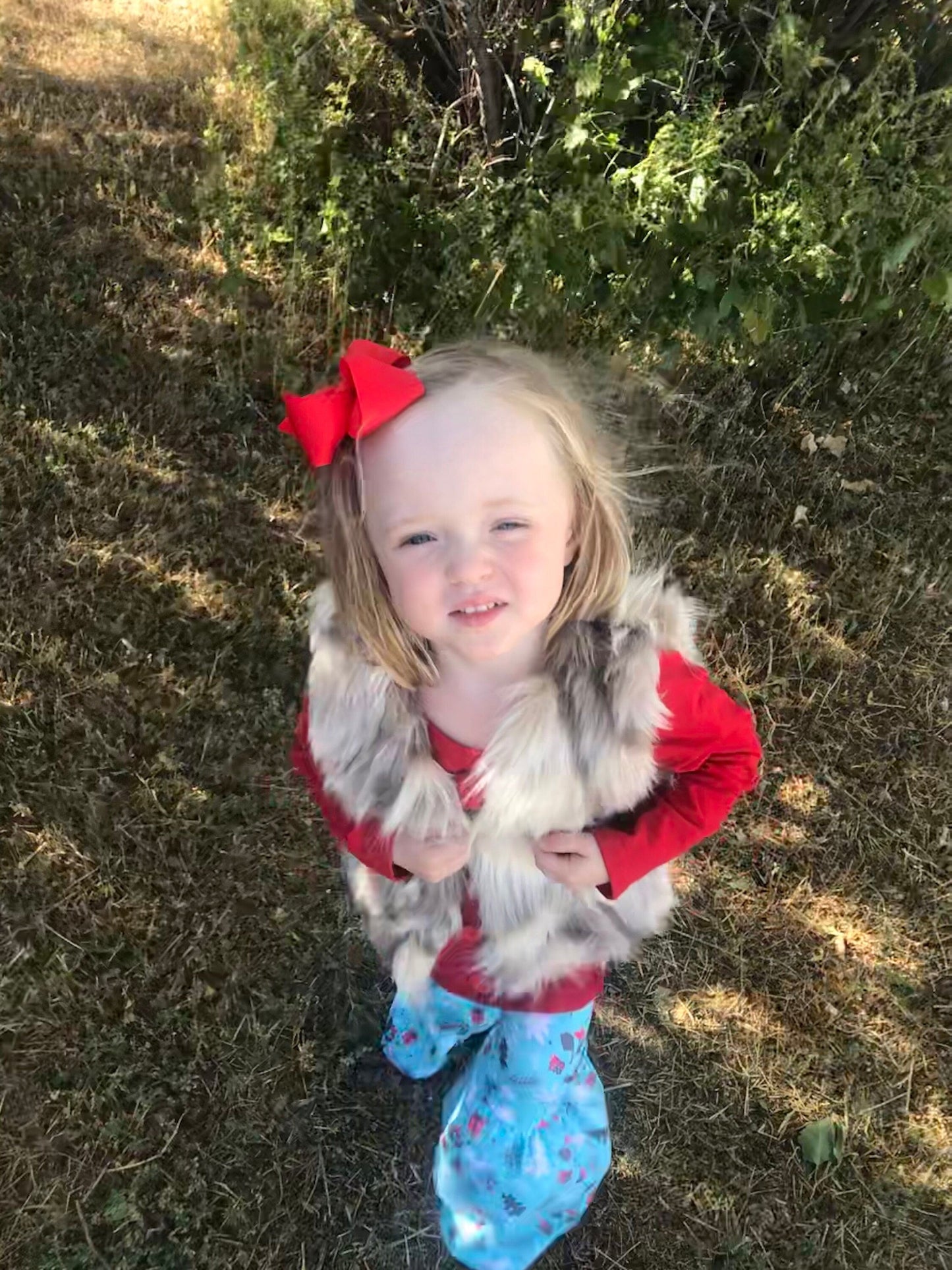 Girls' Christmas Bell Bottom Set: Red Bow Top & Reindeer Flare Pants