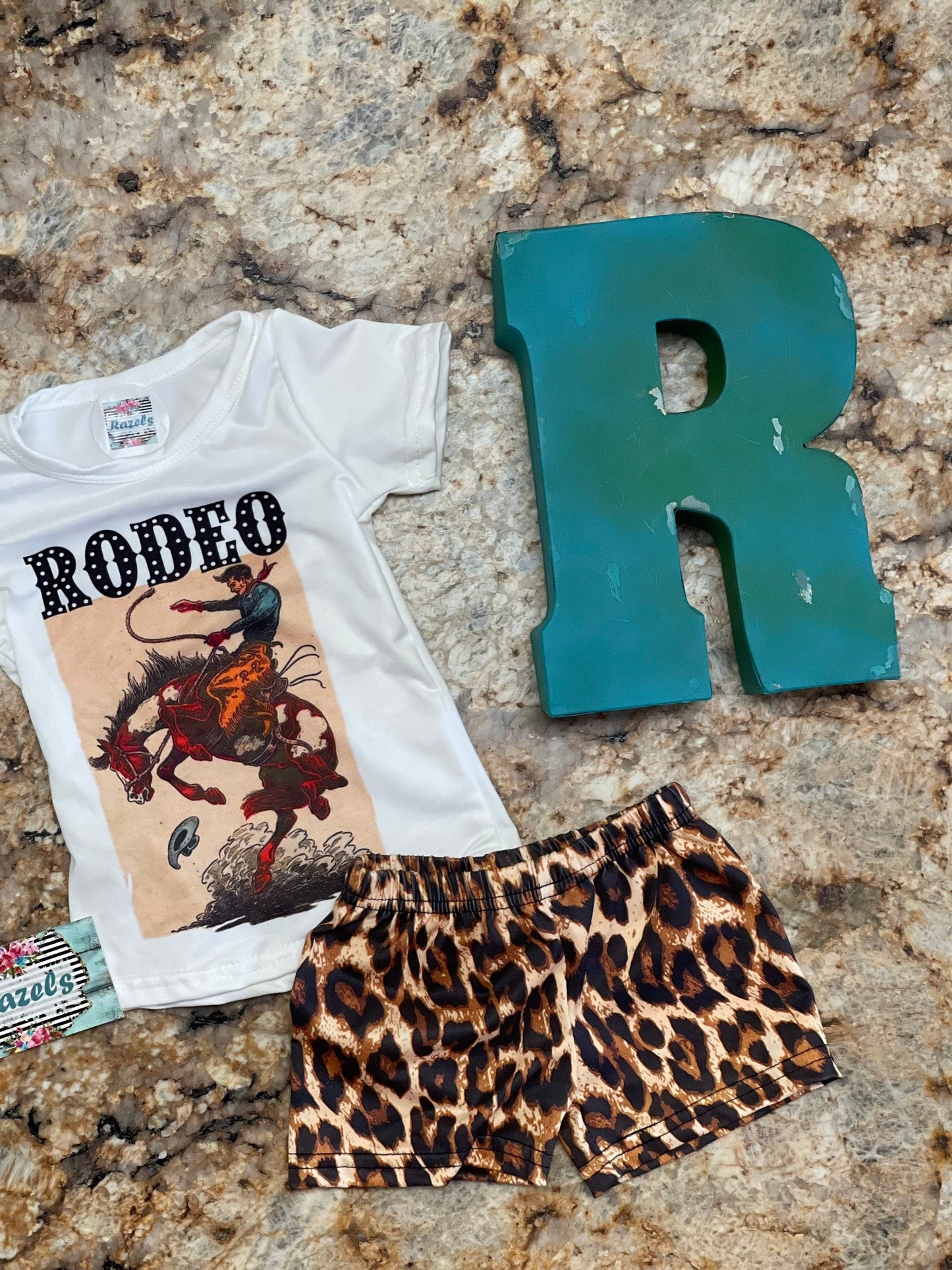 Girls' Rodeo Outfit: Bucking Bronco Shirt, Cheetah Shorts