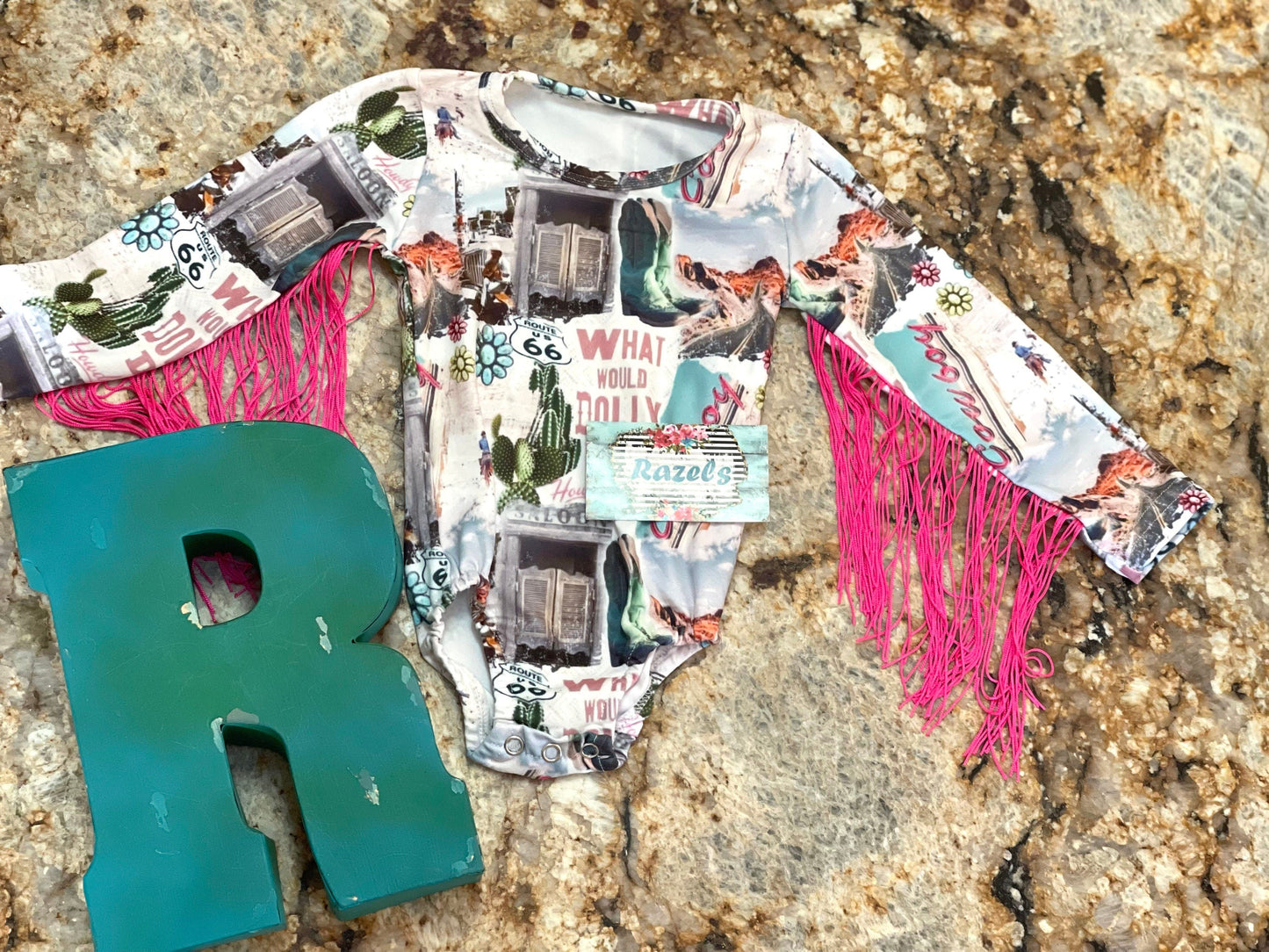 Girls' Western Fringe Bodysuit: What Would Dolly Do Cowgirl Shirt