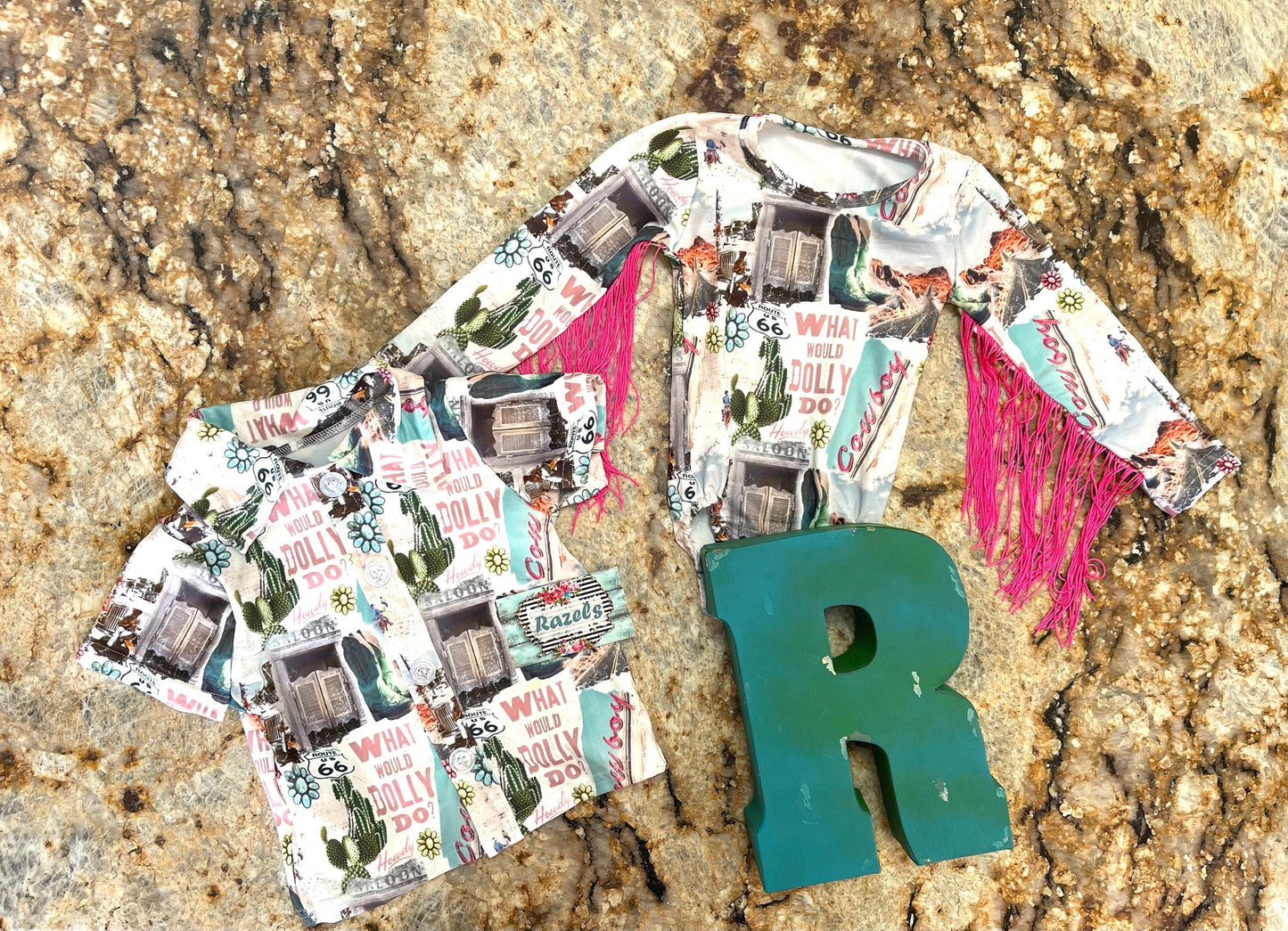 Girls' Western Fringe Bodysuit: What Would Dolly Do Cowgirl Shirt