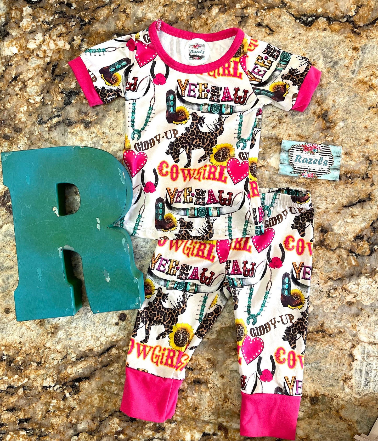 Cowgirl Pajamas / GIDDY UP Yeehaw Pajamas, Pink Hearts and Cowgirls