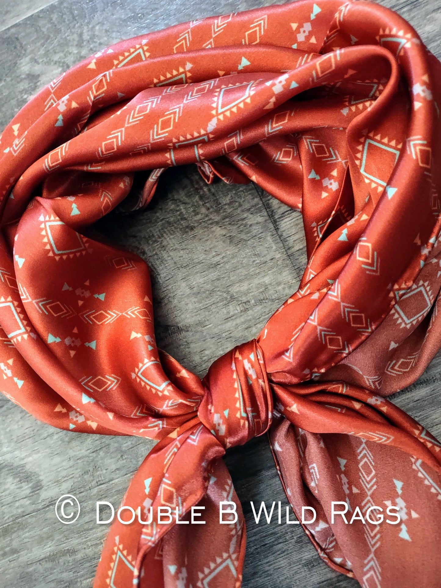 Wild Rag 100% SILK Rusty Orange Aztec Cowboy Western Neck Scarf Bandanna by Double B Wild Rags