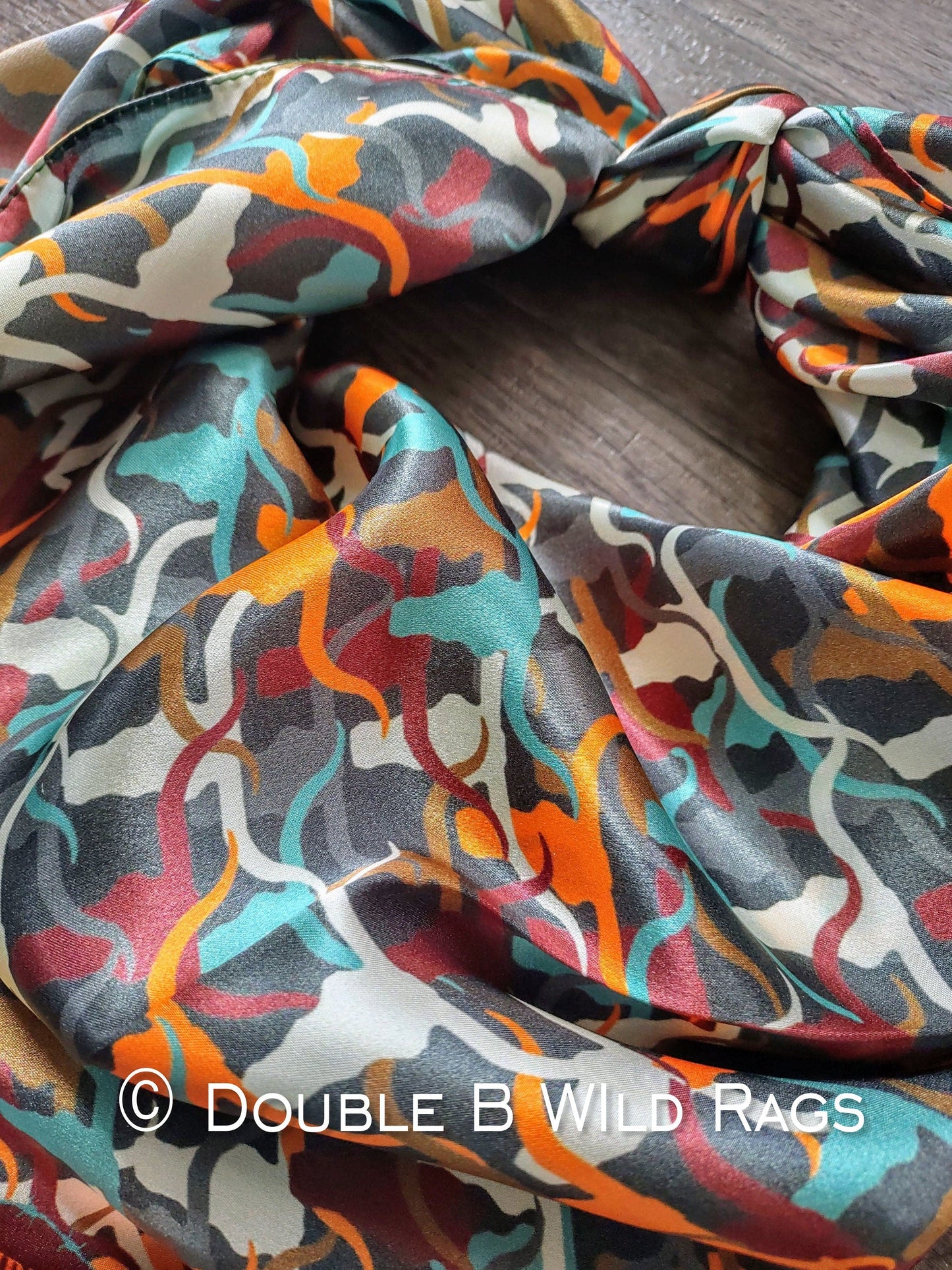 Wild Rag 100% SILK Southwest Longhorn Cattle Camo Cowboy Western Neck Scarf Bandanna by Double B Wild Rags