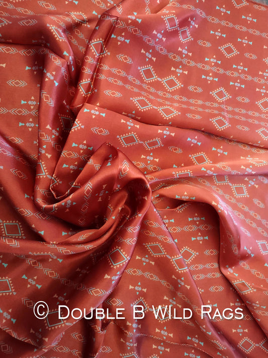 Wild Rag 100% SILK Rusty Orange Aztec Cowboy Western Neck Scarf Bandanna by Double B Wild Rags